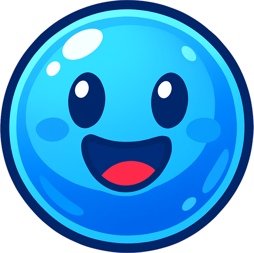 Mutlu, mavi renkli bir bubble.
In-Game asset.  2d.  High contrast.  No shadows