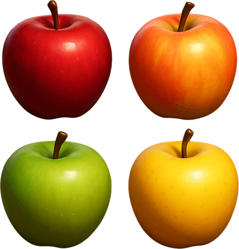 Pack of different Apples, 3D Apples, without black lines around it!
In-Game asset.  High contrast.  No shadows. 3D