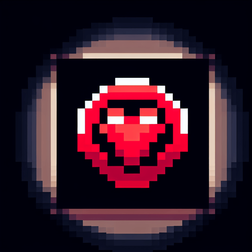 red pixel circle with black background and hearth on middle.
Single Game Texture. In-Game asset. 2d. Blank background. High contrast. No shadows.