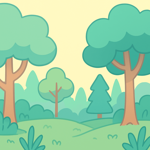 Background for hyper casual puzzle game. Showing forest . Pastel colors, flat shaded, vector art. Single Game Texture. In-Game asset. 2d. Blank background. High contrast. No shadows.