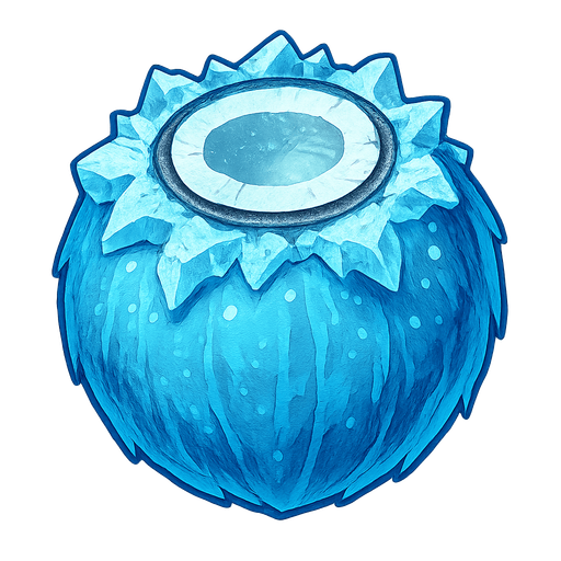 Frozen coconut.
Single Game Texture.  In-Game asset.  2d.  Blank background.  High contrast.  No shadows