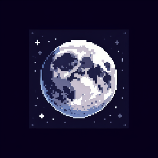 pixel art moon.
Single Game Texture. In-Game asset. 2d. Blank background. High contrast. No shadows.