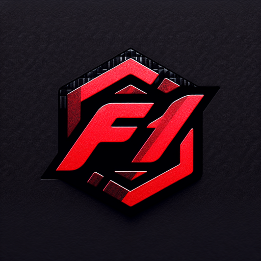 Red "F1" logo with dark carbon fiber.
Single Game Texture. In-Game asset. 2d. Blank background. High contrast. No shadows.