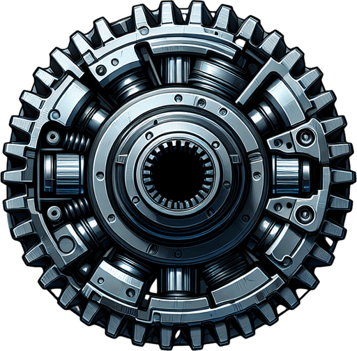 car gear top view.
Single Game Texture.  In-Game asset.  2d.  Blank background.  High contrast.  No shadows