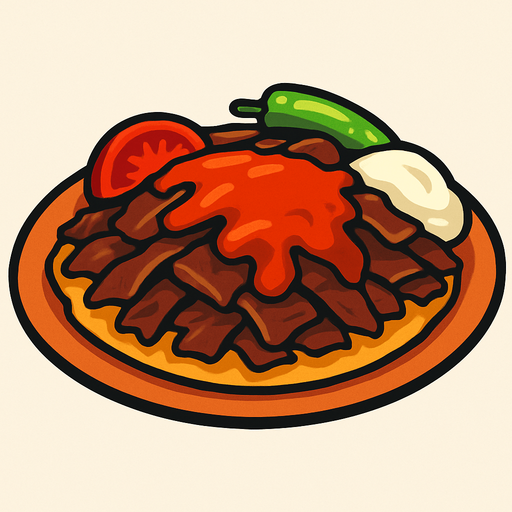 İskender kebap.
In-Game asset.  2d.  High contrast.  No shadows