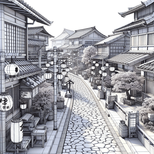 变成日本街道.
Single Game Texture. In-Game asset. 2d. Blank background. High contrast. No shadows.