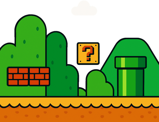 Mario background.
In-Game asset.  2d.  High contrast.  No shadows