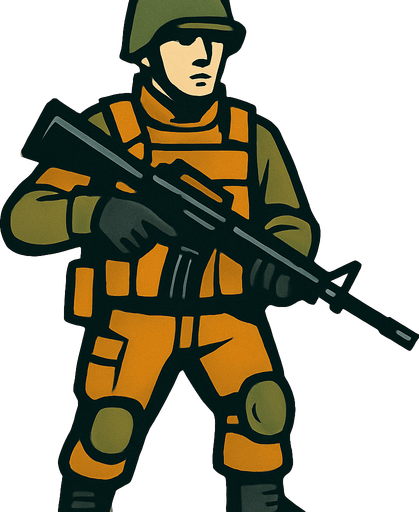 soldier with rifle.
In-Game asset.  2d.  High contrast.  No shadows
