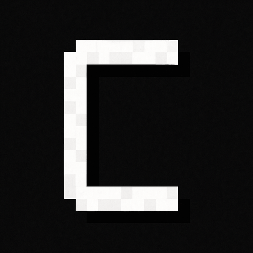 White stylized square bracket. Pixelated. 
In-Game asset.  2d.  High contrast.  No shadows