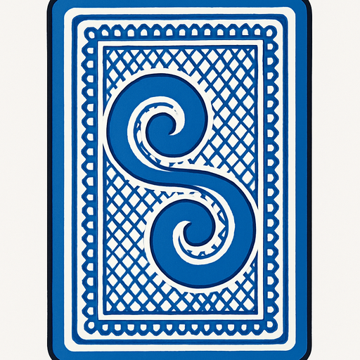 The back of a playing card. Blue pattern. Anime style..
In-Game asset.  2d.  High contrast.  No shadows