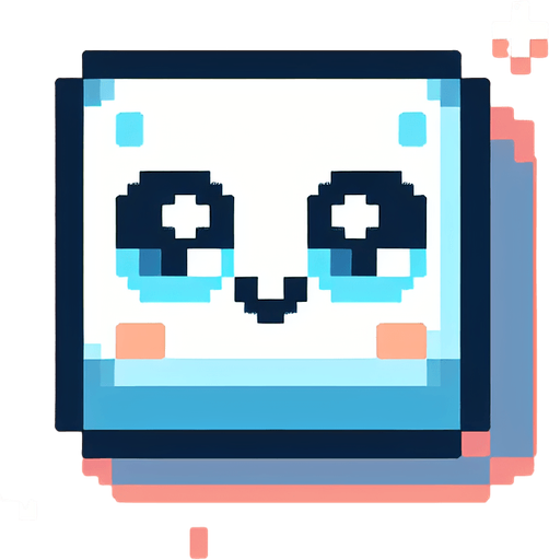 Pixel art, square with cute eyes . Single Game Texture. In-Game asset. 2d. Blank background. High contrast. No shadows.