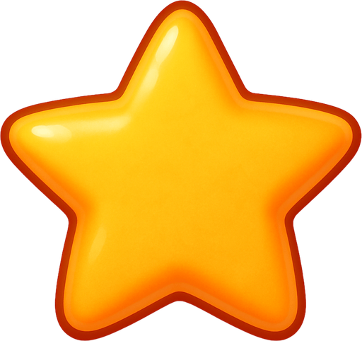 A rating star. Cute soft graphics. soft ambient light. semi-matte to satin surfaces. naturalistic with slight saturation boost colors. 
In-Game asset.  2d.  High contrast.  No shadows. top down..
In-Game asset.  2d.  High contrast.  No shadows