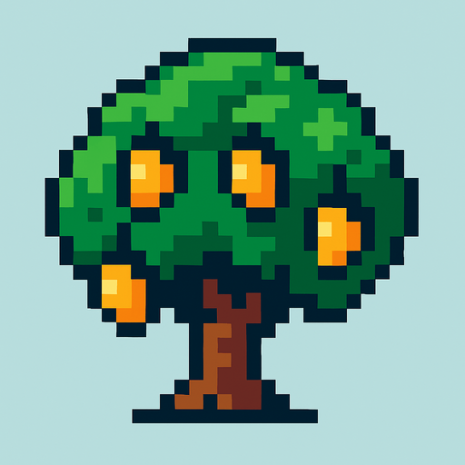 Mango tree 8 bit.
In-Game asset.  2d.  High contrast.  No shadows