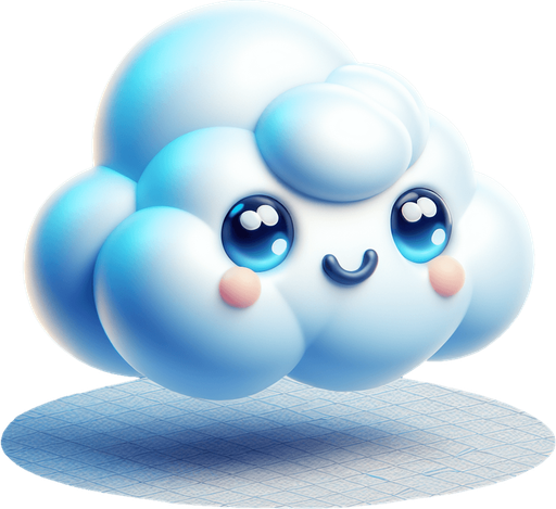 Generate a cartoon-style cloud with a cute smiling face. The cloud should be puffy and white with soft blue shadows and expressive eyes. Make it suitable for a colorful helicopter game..
Single Game Texture.  In-Game asset.  2d.  Blank background.  High contrast.  No shadows