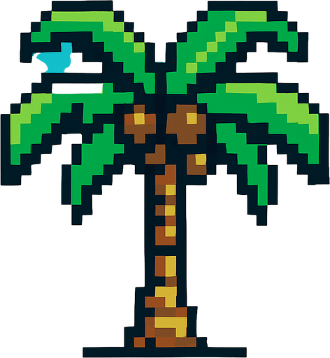 8 bit coconut tree.
In-Game asset.  2d.  High contrast.  No shadows