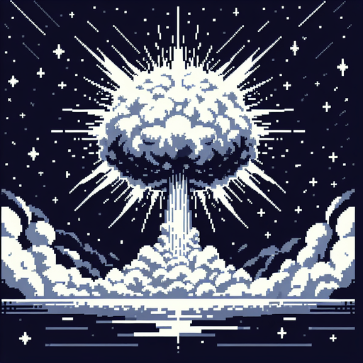 giant space explosion.
Single Game Texture. In-Game asset. 2d. Blank background. High contrast. No shadows. Pixelated.