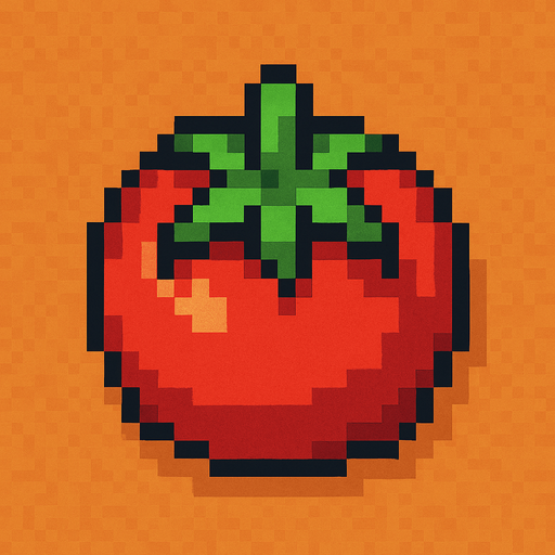 Tomato 2d pixilated topdown.
In-Game asset.  2d.  High contrast.  No shadows