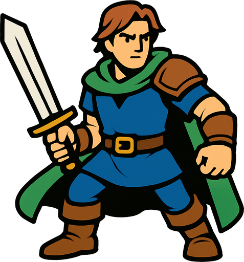 swordsman  hero.
In-Game asset.  2d.  High contrast.  No shadows