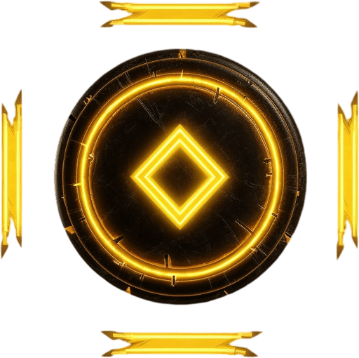 Dark circular power up with three bright yellow arrows pointing upwards.
Game Texture. In-Game asset. 2d. Pixelart. White background. Blank background. Low detail. High contrast.