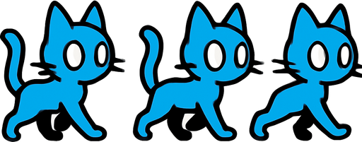Haz los sprites de un gato azul sin pupilas caminando.
In-Game asset.  2d.  High contrast.  No shadows