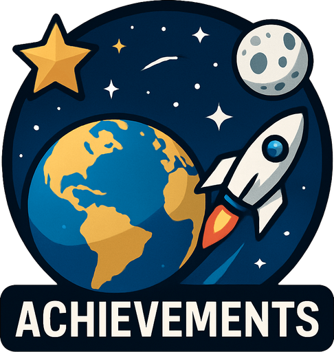 Uzay temalı global Achievements, gerçekçi, Altında "Achievements" yazsın.
In-Game asset.  High contrast.  No shadows