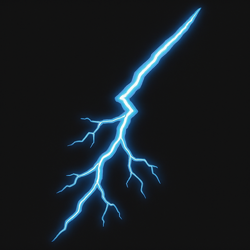 Светло голубая молния с обведением длинная. Как разряд.
In-Game asset.  2d.  High contrast.  No shadows