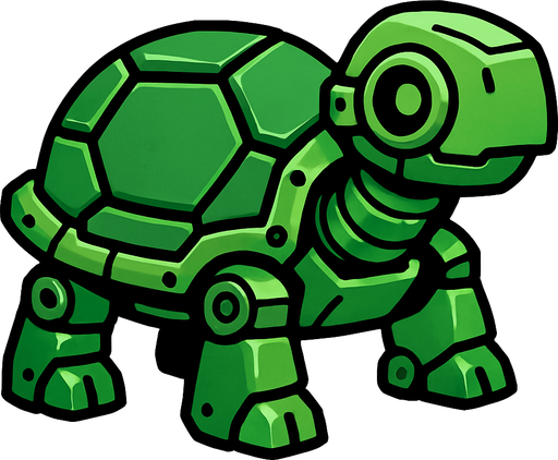 Tortuga robot verde.
In-Game asset.  2d.  High contrast.  No shadows