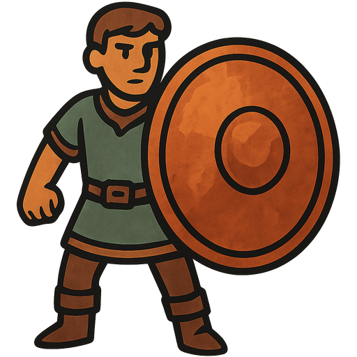 Human with a big Copper shield.
In-Game asset.  2d.  High contrast.  No shadows