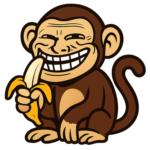 monkey eating a banana with a face meme.
In-Game asset.  2d.  High contrast.  No shadows