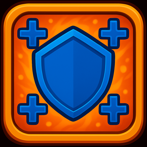 синий щит на ярко оранжевом фоне