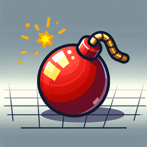 Red bomb with a yellow laser reflecting everywhere.
Single Game Texture. In-Game asset. 2d. Blank background. High contrast. No shadows.
