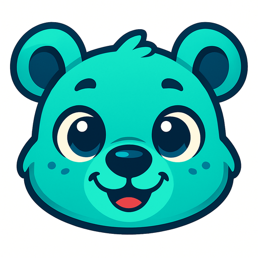 Vibrant teal baby animal face. cartoon. 
Game asset. 2d. Blank background. High contrast. No shadows.