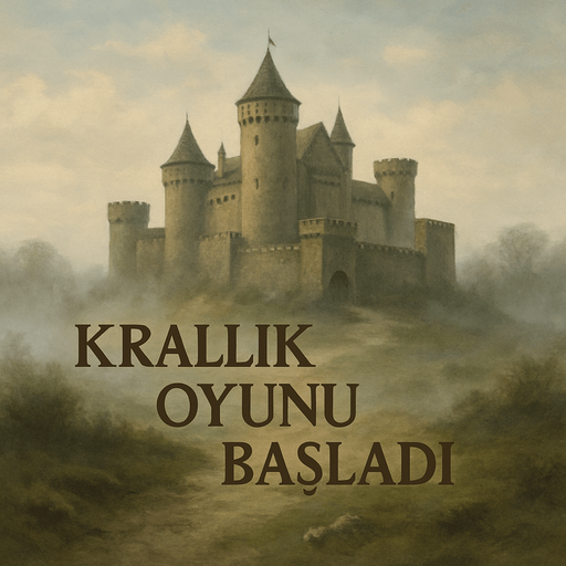 Krallık oyunu başladıktan sonra kullanılacak, arka planda bir kale olan ama çok karanlık veya kasvetli görünmeyen, hafif sisli ve tarihi atmosferli bir sahne. Gökyüzü açık ya da hafif bulutlu, renkler doğal ve dengeli olmalı.”