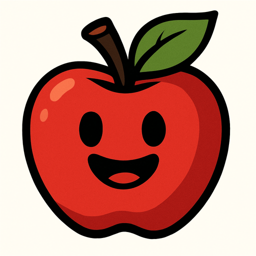Apple with face.
In-Game asset.  2d.  High contrast.  No shadows