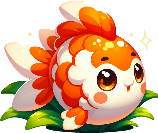 A cute little goldfish.
Single Game Texture. In-Game asset. 2d. Blank background. High contrast. No shadows.