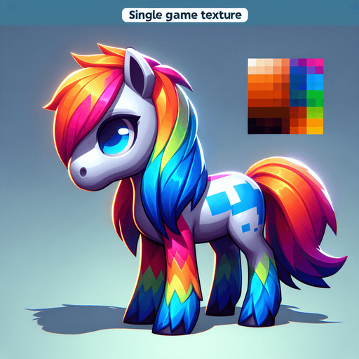 pony.
Single Game Texture. In-Game asset. 2d. Blank background. High contrast. No shadows.