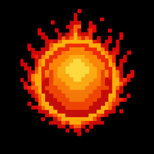 A round fireball projectile. Straight on view as if it’s coming straight towards the camera. Retro pixel art..
In-Game asset.  2d.  High contrast.  No shadows
