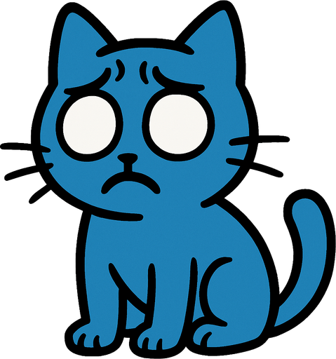 Un gato azul sin pupilas preocupado.
In-Game asset.  2d.  High contrast.  No shadows