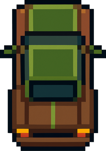Draw 2d pixel car top view brown+green.
In-Game asset.  2d.  High contrast.  No shadows