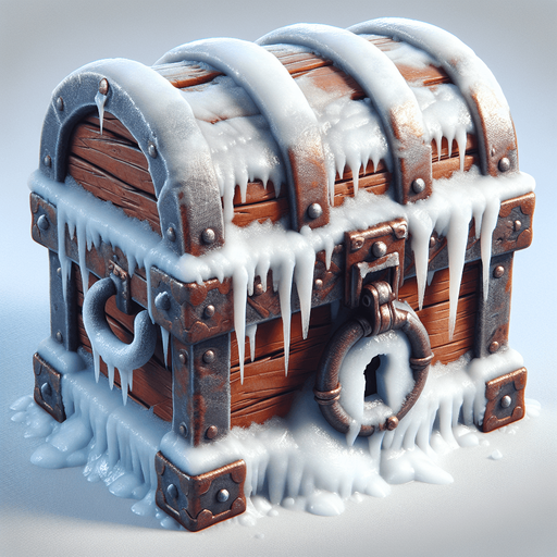 icy treasure chest

Single Game Texture. In-Game asset. 2d. Blank background. High contrast. No shadows.