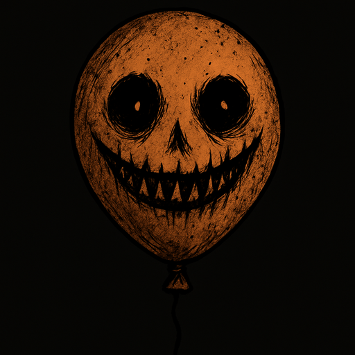 a creepy balloon with a drawn smile and eyes.
In-Game asset.  2d.  High contrast.  No shadows