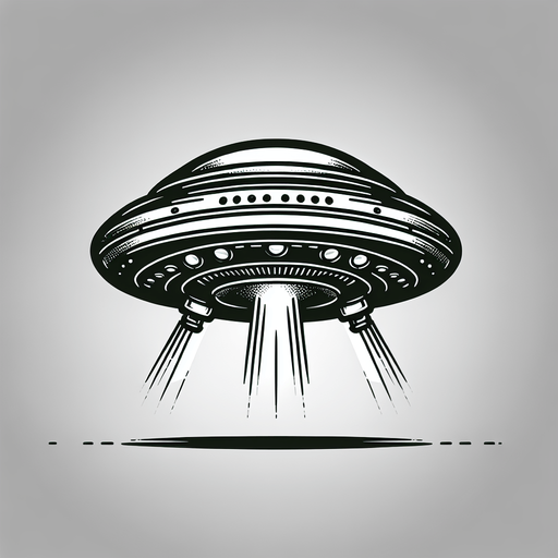 A UFO.
Single Game Texture. In-Game asset. 2d. Blank background. High contrast. No shadows.