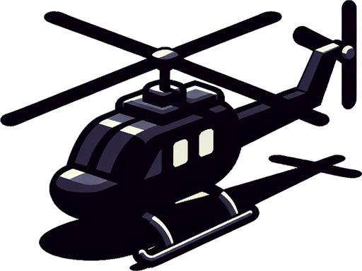 A helicopter 2d black colour.
Single Game Texture. In-Game asset. 2d. Blank background. High contrast. No shadows.