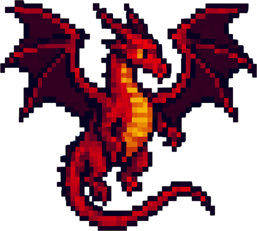 dragón volando pixel art.
In-Game asset.  2d.  High contrast.  No shadows vista desde arriba