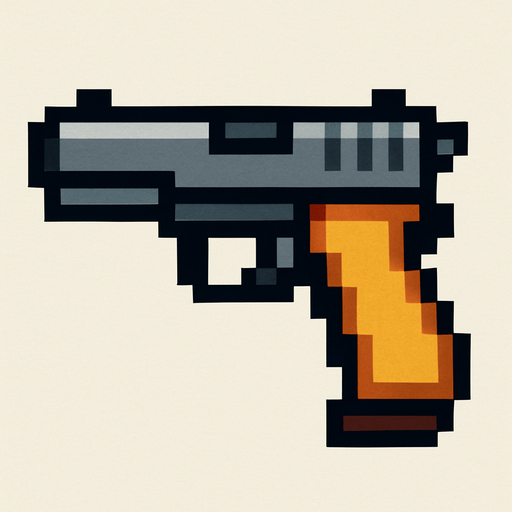 Genera una imagen de una pistola pixel.
In-Game asset.  2d.  High contrast.  No shadows