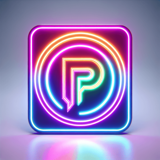 neon circle with a 'p'.
Single Game Texture.  In-Game asset.  2d.  Blank background.  High contrast.  No shadows