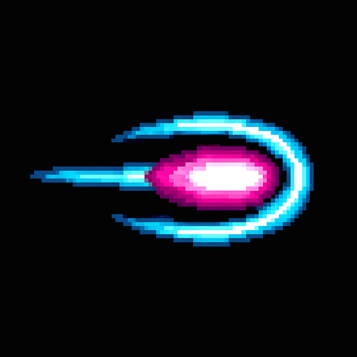 Eliptic neon laser bullet.
In-Game asset.  2d.  High contrast.  No shadows. Pixel