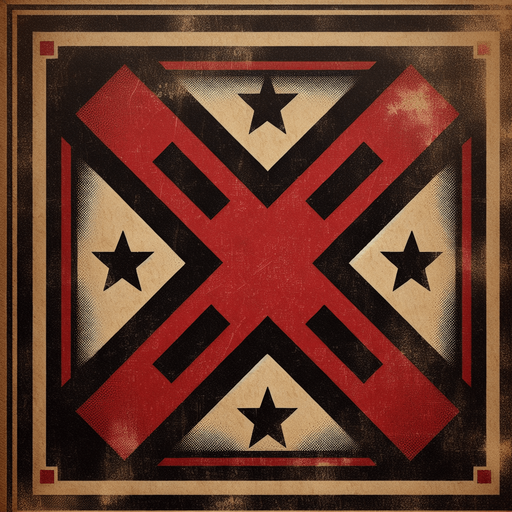 Red x western inspired.
Single Game Texture. In-Game asset. 2d. Blank background. High contrast. No shadows.