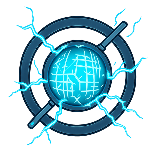 A power core with electricity and blue lights. No background. Transparent background. Blank background. No shadows. 2d. In-Game asset. flat