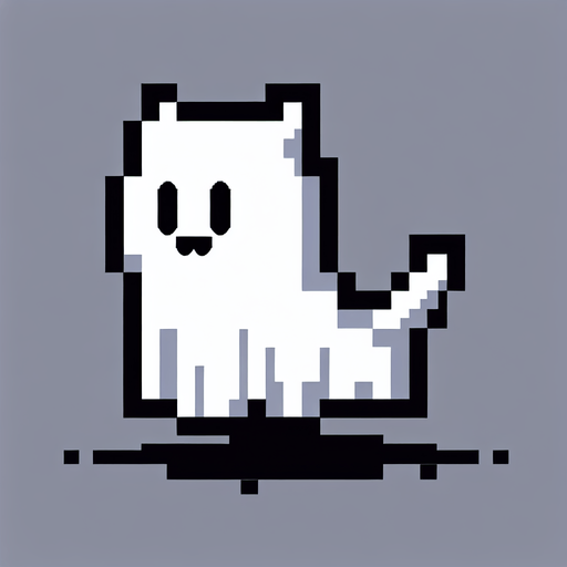 8-bit. cartoon. stray cat ghost. white. Single Game Texture. In-Game asset. 2d. Blank background. High contrast. No shadows.
